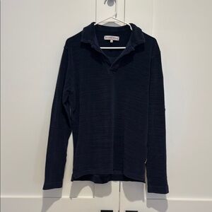 Orlebar Navy Long Sleeve Terry Polo